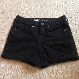 BLACK HIGH-RISE MIDI DENIM SHORTS